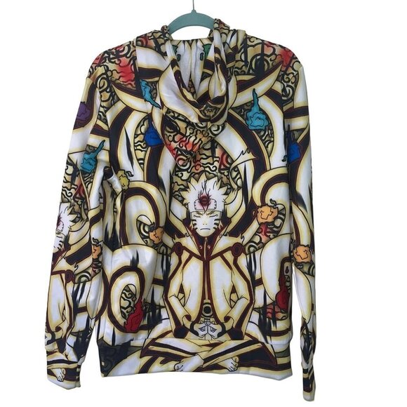 Waz Shop Mens Naruto Hoodie Jacket Size Small White Multicolor Pullover Pockets - Picture 9 of 10